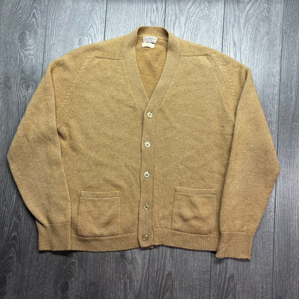 VTG Alan Paine Sweater Mens Medium 100% Camel Hair Cardigan Made In England